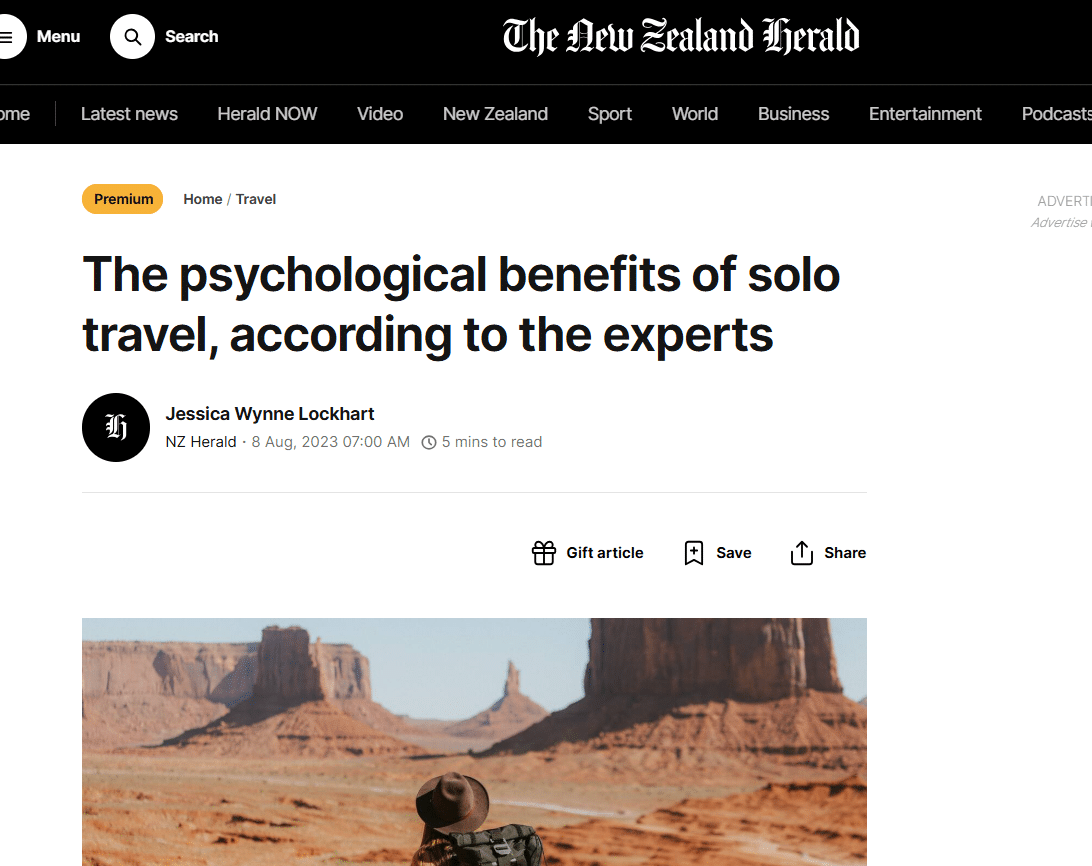 Screenshot of my NZ Herald article feature